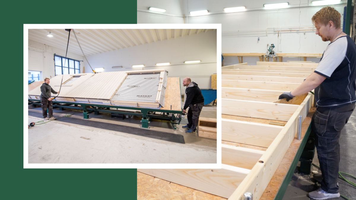 bildet viser to menn som jobber i en produksjonshall